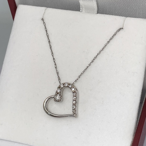 Solid Stamped 14K 585 White Gold Natural Diamond Pendant Necklace - Picture 2 of 12